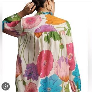 MILLE Francesca Watercolor Floral Cotton Blouse S